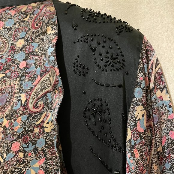 Evening 80s 💯silk blouse from Mercedes & Adrienne paisley beaded tie collar - Picture 6 of 14